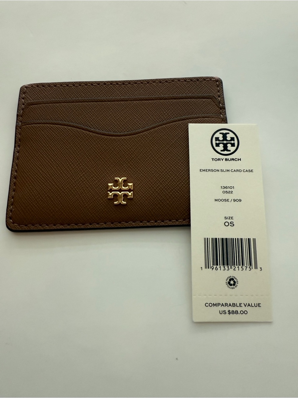 NWT Tory Burch Emerson Slim Card Case Moose Brown Leather - Picture 6 of 6